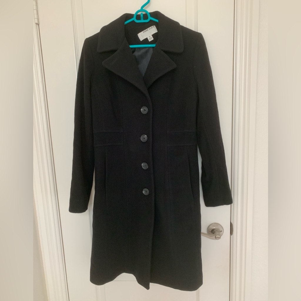 Euc Anne Klein Women’s Black Wool Single-Breasted Notched Collar Coat Size 4